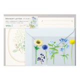 Midori Bouquet Letter Set - Letter Pads with Envelopes & Bouquet Stickers - Blue