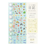 Midori Diary with Stickers - 7 mm Ruled - Blue - A5