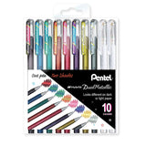 Pentel Hybrid Dual Metallic Gel Pen - 10 Colour Set A - 1.0 mm