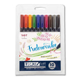 Tombow Fudenosuke Brush Pen - Hard Tip - 10 Colour Set