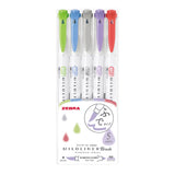 Zebra Mildliner Double-Sided Brush Pen - Fine Bullet Tip/Brush Tip - 5 Colour Set - Cool & Refined Colour Set - Brush Pens - Bunbougu