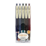 Zebra Sarasa Push Clip Gel Pen - 5 Vintage Colour Set - 0.5 mm
