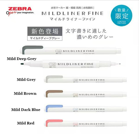 Zebra Mildliner Fine Double-Sided Marker - Fine Bullet / Extra Fine Tip - 5 Colour Set A - - Highlighters - Bunbougu