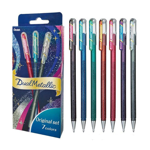 Pentel Hybrid Dual Metallic Gel Pen - Original Colours - 7 Colour Set - 1.0 mm - - Gel Pens - Bunbougu