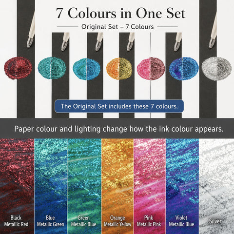 Pentel Hybrid Dual Metallic Gel Pen - Original Colours - 7 Colour Set - 1.0 mm - - Gel Pens - Bunbougu