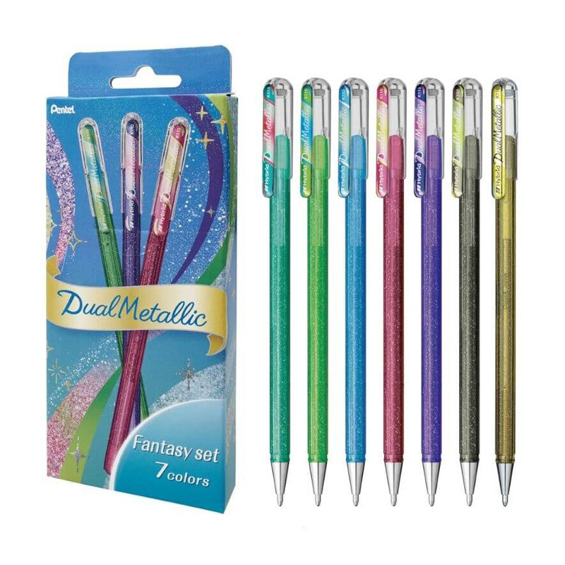 Pentel Hybrid Dual Metallic Gel Pen - Fantasy Colours - 7 Colour Set - 1.0 mm
