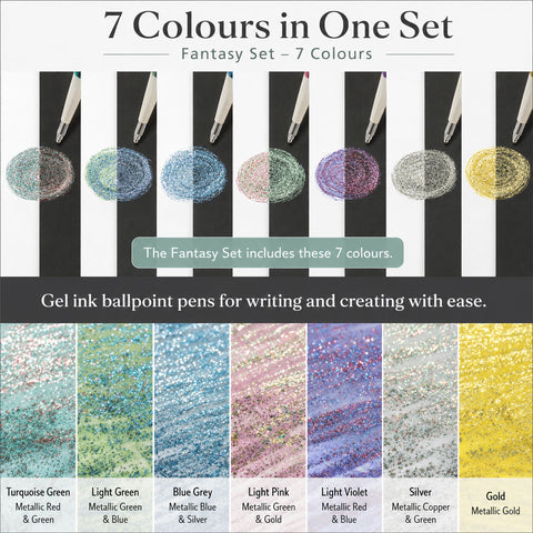 Pentel Hybrid Dual Metallic Gel Pen - Fantasy Colours - 7 Colour Set - 1.0 mm - - Gel Pens - Bunbougu