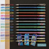 Pentel Hybrid Dual Metallic Gel Pen - Original & Fantasy Colours - 14 Colour Set - 1.0 mm