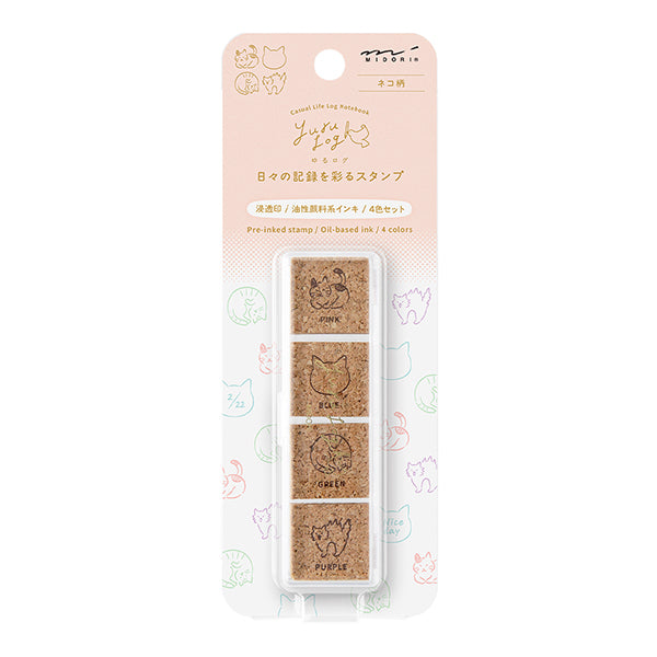 Midori Yuru Log Paintable Stamp - Pre-Inked Type - Cat - - Planner Stamps & Ink Pads - Bunbougu