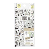 Midori Seal Collection Planner Stickers - Washi Paper Type - 2 Sheets - Monotone Cafe Pattern