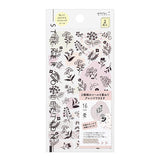 Midori Seal Collection Planner Stickers - Washi Paper Type - 2 Sheets - Monotone Floral Pattern