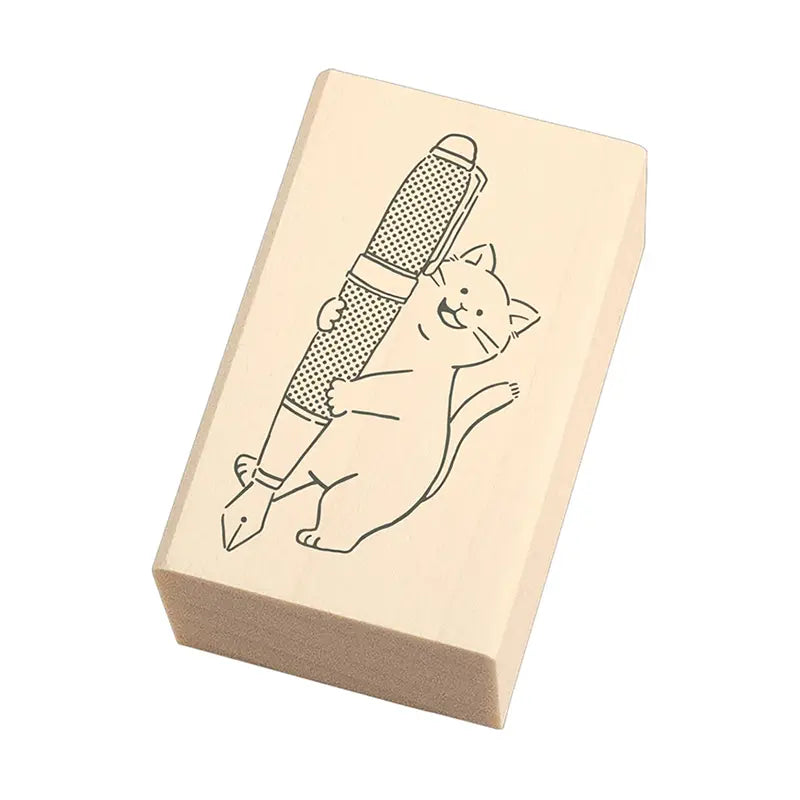 Beverly Wooden Rubber Stamp - Cat and Pen -  - Planner Stamps & Ink Pads - Bunbougu
