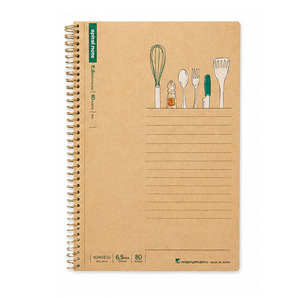 Maruman Spiral Note Basic Notebook - Limited Edition - Kitchen Utensils Illustration - 6.5 mm Ruled - A5 - - Notebooks - Bunbougu