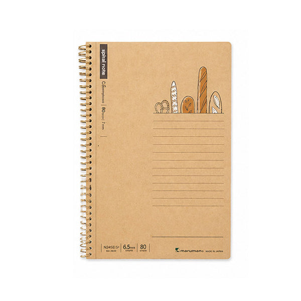 Maruman Spiral Note Basic Notebook - Limited Edition - Bread Illustration 1 - 6.5 mm Ruled - B6 - - Notebooks - Bunbougu