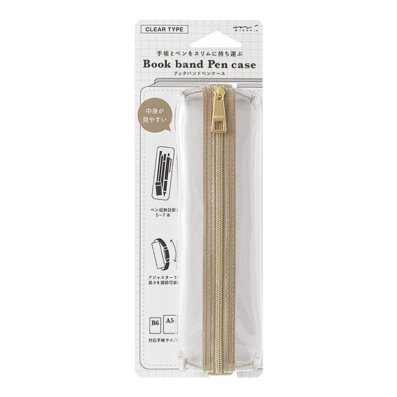 Midori Book Band Pen Clear Case (B6 to A5) - Clear x Beige - - Pencil Cases & Bags - Bunbougu