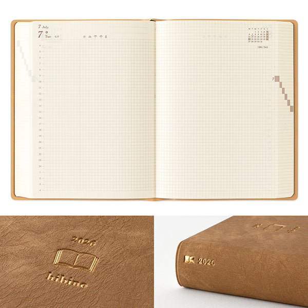 Midori Hibino 2026 Diary - Monthly Block + Daily On 2 Pages - Camel - A6 - - Diaries & Planners - Bunbougu