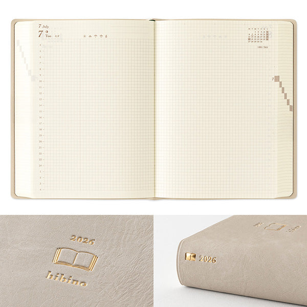 Midori Hibino 2026 Diary - Monthly Block + Daily On 2 Pages - Grey - A6 - - Notebooks - Bunbougu
