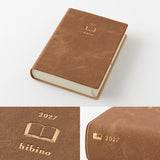 Midori Hibino 2027 Diary - Monthly Block + Daily On 2 Pages - Camel - A6