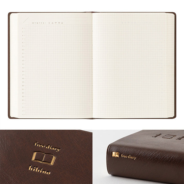 Midori Hibino Date Free Diary - Monthly Block + Daily On 2 Pages (768 Pages) - Brown - A6