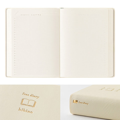 Midori Hibino Date Free Diary - Monthly Block + Daily On 2 Pages (768 Pages) - Ivory - A6 - - Diaries & Planners - Bunbougu