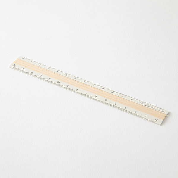 Midori Aluminium Wooden Ruler - Limited Edition - Light Wood/Ivory - 15 cm -  - Rulers - Bunbougu