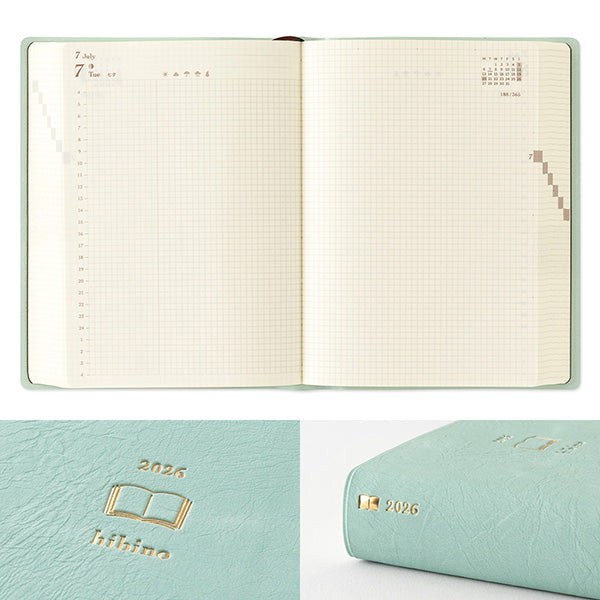 Midori Hibino 2026 Diary - Monthly Block + Daily On 2 Pages - Blue Green - A6 - - Diaries & Planners - Bunbougu