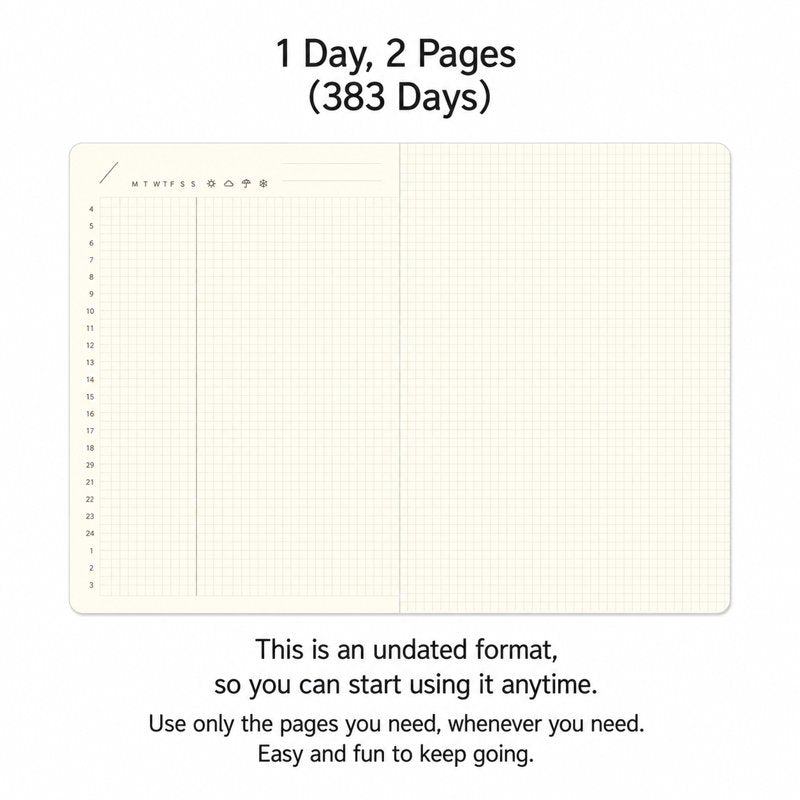 Midori Hibino Date Free Diary - Monthly Block + Daily On 2 Pages (768 Pages) - Brown - A6 - - Diaries & Planners - Bunbougu