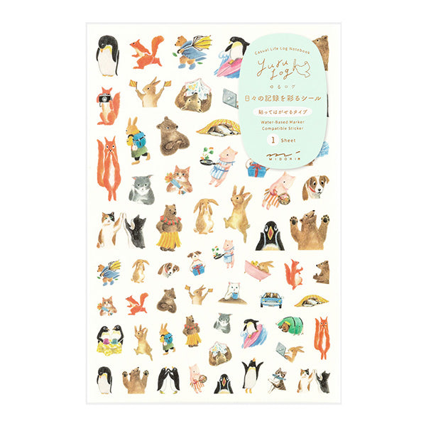Midori Yuru Log Notebook Decoration Sticker - Animal - - Planner Stickers - Bunbougu