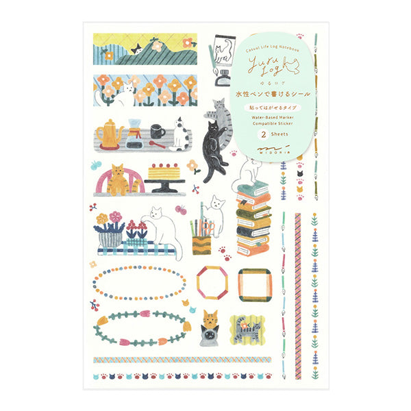 Midori Yuru Log Notebook Decoration Sticker - Cat (2 Sheets) -  - Planner Stickers - Bunbougu