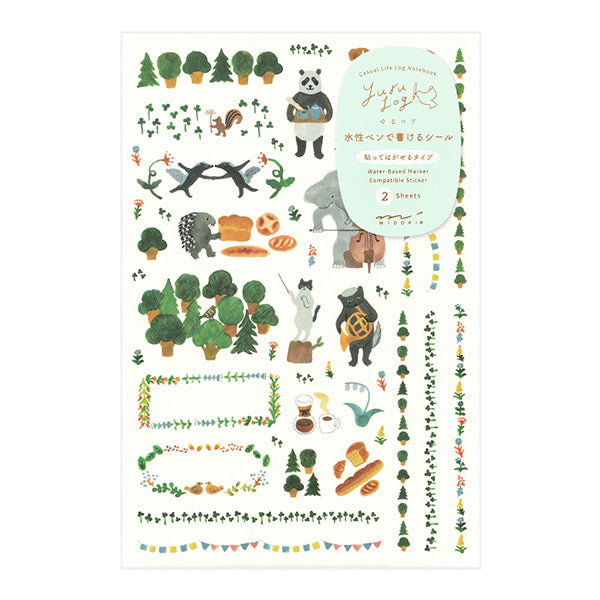 Midori Yuru Log Notebook Decoration Sticker - Forest Animal (2 Sheets) -  - Planner Stickers - Bunbougu