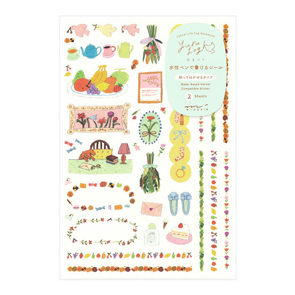 Midori Yuru Log Notebook Decoration Sticker - Life (2 Sheets) -  - Planner Stickers - Bunbougu