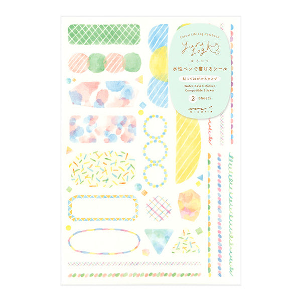 Midori Yuru Log Notebook Decoration Sticker - Watercolour (2 Sheets) -  - Planner Stickers - Bunbougu