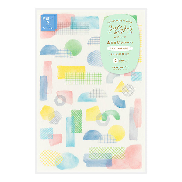 Midori Yuru Log Notebook Decoration Sticker - Watercolour Collage (2 Sheets) - - Planner Stickers - Bunbougu