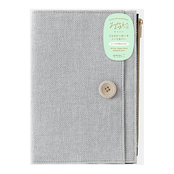 Midori Yuru Log Notebook Fabric Cover with Zipper Pouch - Grey - B6 - - Notebook Accessories - Bunbougu