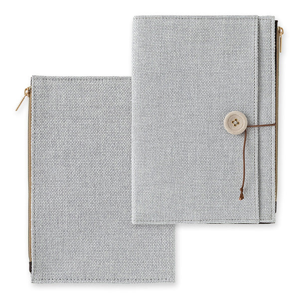 Midori Yuru Log Notebook Fabric Cover with Zipper Pouch - Grey - B6 - - Notebook Accessories - Bunbougu