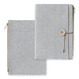 Midori Yuru Log Notebook Fabric Cover with Zipper Pouch - Grey - B6 - - Notebook Accessories - Bunbougu