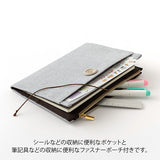 Midori Yuru Log Notebook Fabric Cover with Zipper Pouch - Grey - B6 - - Notebook Accessories - Bunbougu