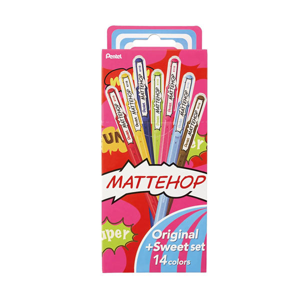 Pentel Hybrid Mattehop Gel Pen - 14 Original + Sweet Colour Set - 1.0 mm -  - Gel Pens - Bunbougu