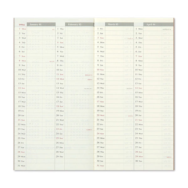 Traveler's Notebook 2024 Refill - Weekly Diary + Memo - Regular Size -  - Notebook Accessories - Bunbougu