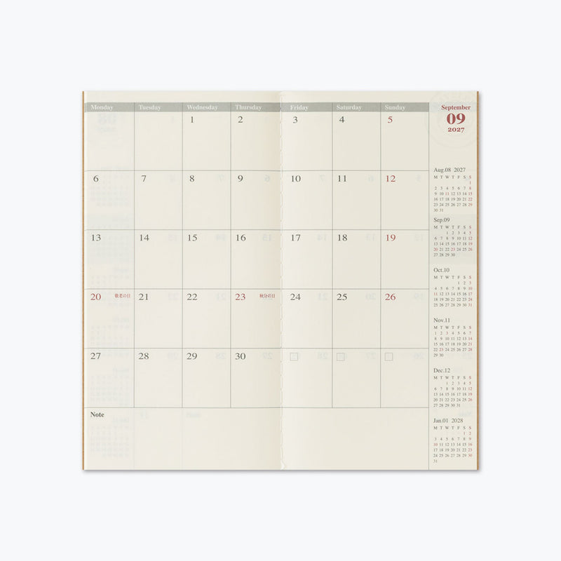 Traveler's Notebook 2027 Refill - Monthly Diary - Regular Size - - Diaries & Planners - Bunbougu