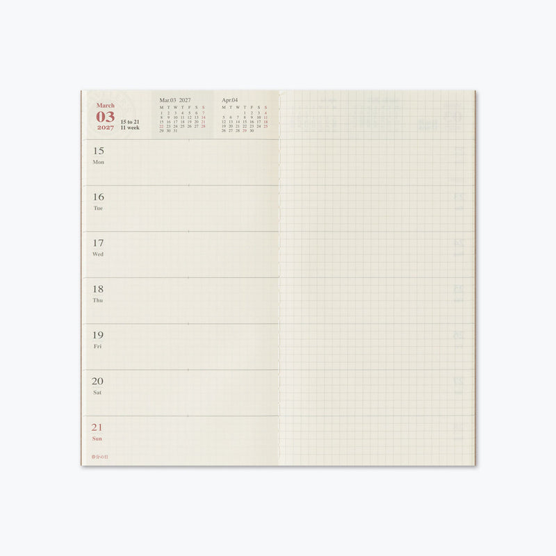 Traveler's Notebook 2027 Refill - Weekly Diary + Memo - Regular Size - - Diaries & Planners - Bunbougu