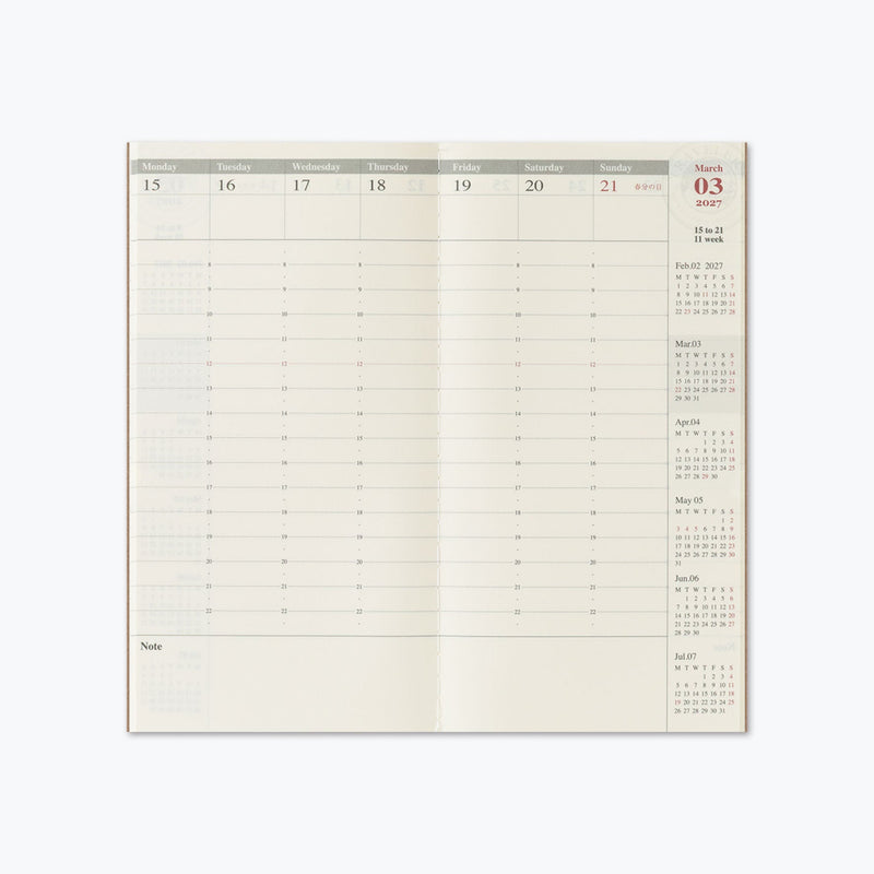 Traveler's Notebook 2027 Refill - Weekly Diary (Vertical) - Regular Size - - Diaries & Planners - Bunbougu