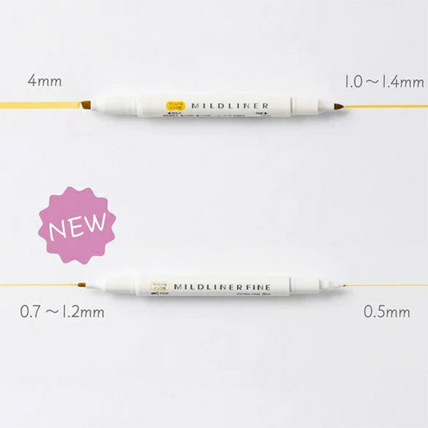 Zebra Mildliner Fine Double-Sided Marker - Fine Bullet / Extra Fine Tip - 10 Colours - - Highlighters - Bunbougu
