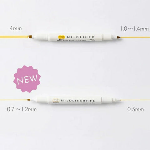 Zebra Mildliner Fine Double-Sided Marker - Fine Bullet / Extra Fine Tip - 10 Colours - - Highlighters - Bunbougu