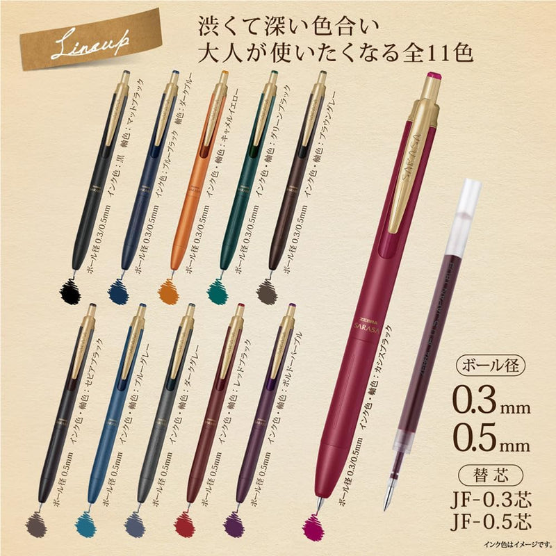 Zebra Sarasa Grand Gel Pen - Metal Body - Vintage Colour - 0.5 mm - - Gel Pens - Bunbougu