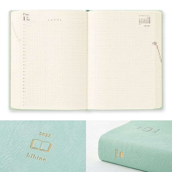 Midori Hibino 2024 Diary - Monthly Block + Daily On 2 Pages - Teal - A