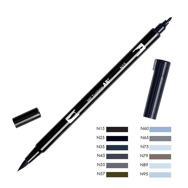 Tombow ABT Dual Brush Pen - Black/Grey Colour Range -  - Brush Pens - Bunbougu