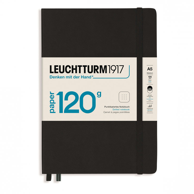 Leuchtturm1917 Medium Hardcover Notebook - 120gsm Paper - Dotted - Black - A5 -  - Notebooks - Bunbougu