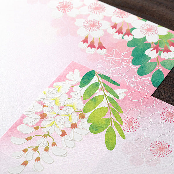 Midori Iyo Washi Letter Pad - Sakura & Harienju - Blank - 2 Patterns/16 Sheets -  - Envelopes & Letter Pads - Bunbougu