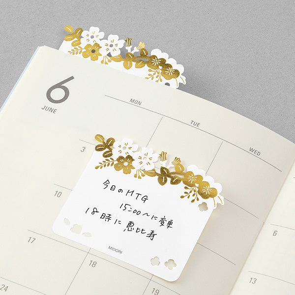 Midori Sticky Notes - Die Cut - Gold Foil - Floral -  - Sticky Notes - Bunbougu